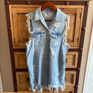 Zara Blue Distressed Denim Midi Dress